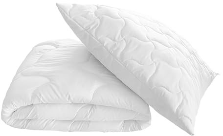 BLUE MOON Aloe Vera Bettdecke 135x200 - Kopfkissen 80x80 - Schlafen Kopfkissen Komfort - atmungsaktives Allergiker - Bettdeckenset 100% Made in EU (Set Bettkissen 80 x 80 + Steppbettdecke 135x200 cm)