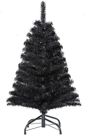 3FT Artificial Christmas Tree Black Tabletop Christmas Tree with Metal Stand Mini Xmas Pine Tree for Party Supplies Indoor Outdoor Holiday Home Decoration(Black)