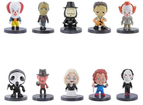 Fehodun 10PCS Horror Film Action Figur Horror Film Gartenzwerg Halloween Spielzeug Statue Chucky Clown Michael Myers Freddy Halloween Indoor Zombie Skulptur Dekor