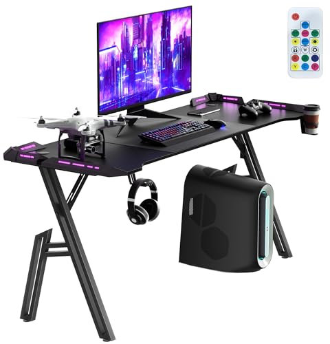 SUBTLETY Informatique Table Gaming 160x60cm A-Frame Table d'ordinateur avec Porte-Gobelet et Crochet pour Casque Ergonomique Meubles de Bureaux Capacité de Charge Max. 100KG PC Bureau Gaming