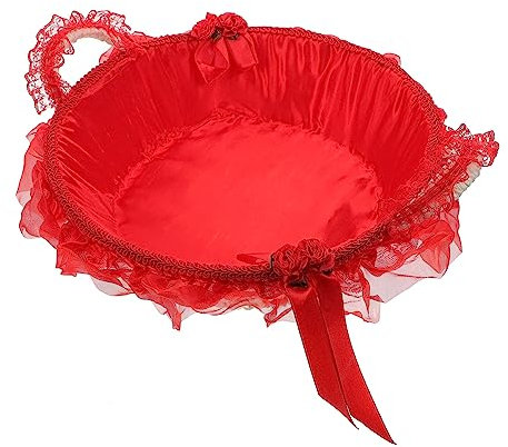 KITANDOVE Spitzenverzierter Rattan-blumenkorb Hochzeitsaccessoire Rot /8 Cm Durchmesser Blumenmädchen-korb Aufbewahrung