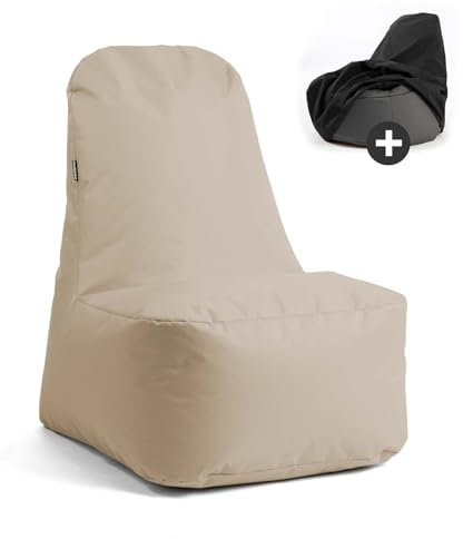 mokebo Outdoor Sitzsack Sessel mit Schutzhülle 'Der Däumchendreher', auch als Gaming Sitzsack für Kinder, Jugendliche und Erwachsene mit Füllung, Bean Bag für Indoor in Beige