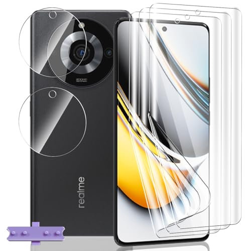 Yieehhow Protector Pantalla para Realme 11 Pro/11 Pro+, [3 Piezas] HD Película TPU Suave y [2 Piezas] Cristal Templado Protector Cámara, Película Protectora Flexible para Realme 11 Pro/11 Pro+
