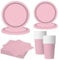 MORAINJAY Ensemble de Vaisselle de Fête Rose Clair 68 Pièces, Assiettes en Papier, Tasses, Serviettes, Vaisselle pour Anniversaire, Mariage, Baby Shower, Diplôme, Anniversaire, Fête de Vacances