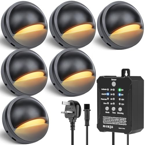 HIBOITEC 6Pack Dimmable Low Voltage Garden Lights with Transformer Photocell Sensor and Timer, IP67 Waterproof LED Fence Lights for Outside Backyard, Fence, Yard, Patio, Pathway (Warm White Light)