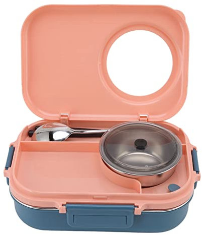Cocoarm Double Layer Insulated Lunch Box 1100ml 304 Stainless Steel Leakproof 3 Grid Design with Soup Bowl Spoon Chopsticks Pink