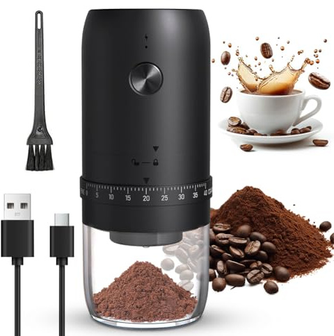 Tragbare Kaffeemühle mit 40 Mahleinstellungen, Elektrische Kaffeemühlen, USB Wiederaufladbare Kaffeemühle Elektrisch, Einstellbarer Grobheit Espresso Kaffee Mühle, für Kaffeebohnen, Getreide, Gewürze
