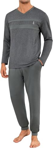 Marvmys Pyjama Homme Long Coton Ensemble Pyjamas Hiver Loungewear Vêtements Nuit à Manches Longues avec Poches S-3XL