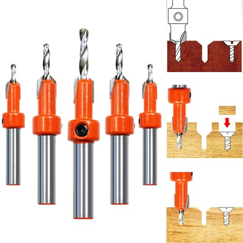 Syiyunran Destornillador Avellanado Cabeza Avellanada Metálica Punta Cónica Para Tornillos Ocultos Madera - 5 Piezas Puntas Redondas Macizas Contrachapado Plástico Macizo Tablero Aglomerado