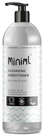 Miniml Natural Cleansing Hair Conditioner- Tea Tree and Mint, Purifying Formula, Normal to Oily Hair, Suitable for Sensitive Scalp and Skin, Sulphate and Paraben Free,Vegan and Cruelty Free, 1L Bottle