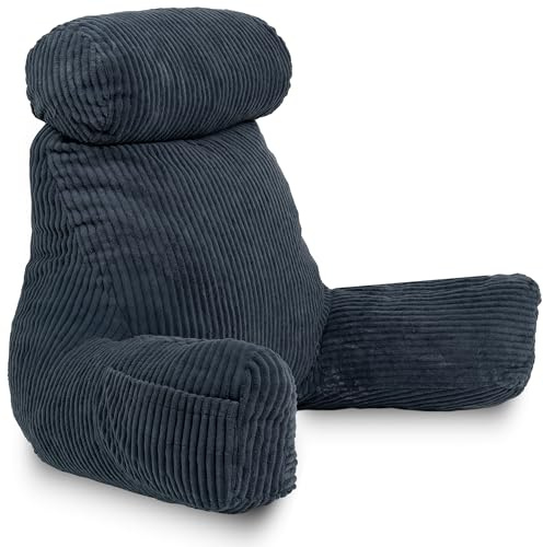 bananair – Lesekissen für Bett und Sofa aus Cord – Abnehmbare, Maschinenwaschbare Hülle – Weich & Komfortabel, Rückenstütze mit Armlehnen & Ergonomischer Sitzfläche (Blau)