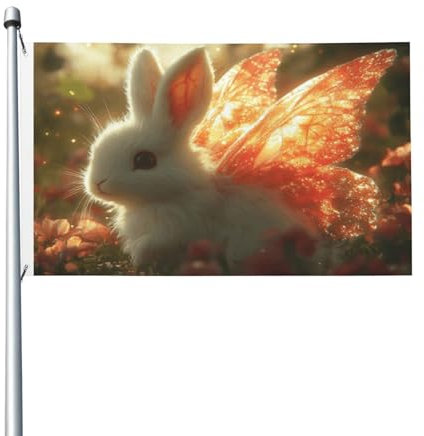 Angel Rabbit doppelseitige Flagge, 90 x 152 cm, strapazierfähig, für draußen und Garten, perfekt für Schlafzimmer und Garten