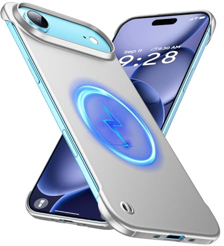 GRECAZO Magnetic Ultra Thin Frosted Designed for iPhone Air Frameless Case 6.5 inch [Compatible with MagSafe] Slim Minimalist Lightweight Matte Hard Cover Protective Borderless Case- Silvery