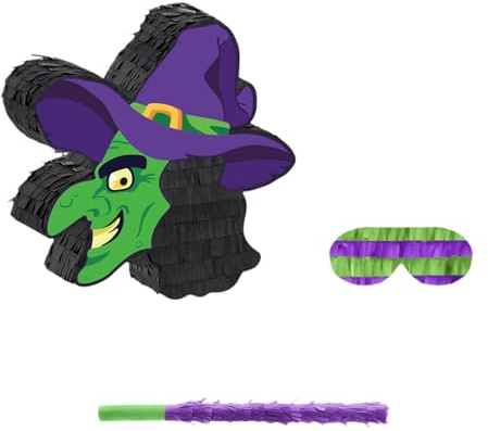 Sclmgo Hexen Pinata mit Und Augenbinde Füllbar mit Überraschungen für Halloween Partys Kindergeburtstage Und Festivals