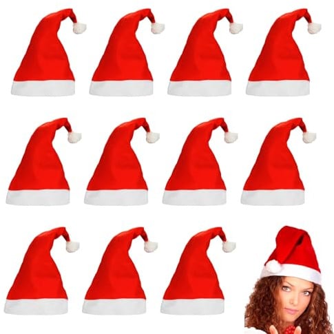 12 Stück Weihnachtsmütze,Nikolausmütze,Weihnachtsmützen Erwachsene,Weihnachts Nikolaus Mütze,Plüsche Weihnachtsmann Mütze,Rote Santa Hat,Weihnachtsmannmütze,Weihnachten Kostüm für Weihnachtsparty