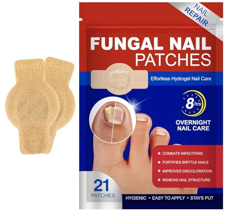 Fungal Nail Patches for Toenail Treatment – 21 Pack Antifungal Repair Pads for Thick Yellow Nails – Extra Strong 8-Hour Overnight Nail Fungus Patches – Multi-Purpose Toe Nail Care Strips