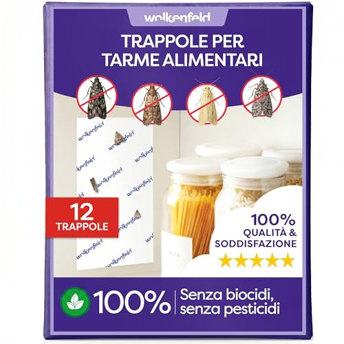 Wolkenfeld Trappole Farfalline Alimentari Adesive 12x – Antitarme Alimentari con Feromoni – Monitoraggio Dispensa e Cucina – 100% Naturale Senza Biocidi – Prodotto in Germania – 12 Fogli Adesivi