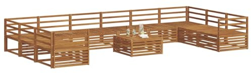 vidaXL Sofagarnituren 11 pcs Natur Massivholz Akazie, Garten-Sofa, Robustes Outdoor-Sofa für die Terrasse, lässige Lounge, bequemes Wohngefühl