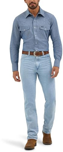 Wrangler Herren-Arbeitshemd mit Cowboy-Schnitt, langärmelig, mit Schnappverschluss, festes Finish, Medium Blue Chambray, X-Groß