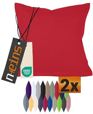 npluseins Doppelpack Baumwoll-Kissenbezüge - Moderne Wohndekoration in schlichtem Design 317.361, 40 x 40 cm, rot