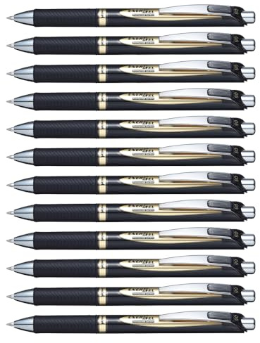 Pentel EnerGel 0.5mm Permanent Retractable Rollerball Pen - Black ink - Pack of 12