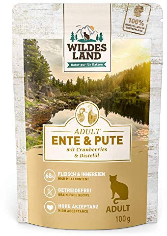 Wildes Land - Nassfutter für Katzen - Nr. 5 Ente & Pute - 12 x 100 g - Getreidefrei - Extra viel Fleisch - Beste Akzeptanz und Verträglichkeit