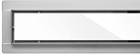 FALA Duschrinne aus Glas, weiß, Siphon mit Geruchsstop und Haarsieb, Randablauf, Edelstahl Ablaufrinne, Bodenablauf(90 cm)