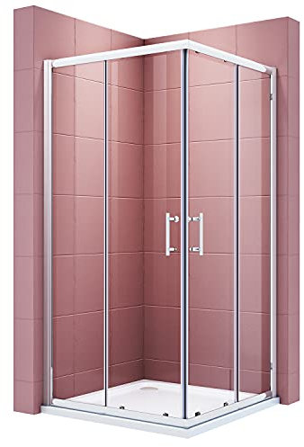 SIRHONA Cabine de Douche 120x120cm,Portes Coulissantes en Angle,Cabine de Douche Rétangulaire Avec Verre de Sécurité Trempé de 5 mm
