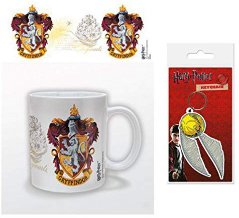 HARRY POTTER, Stemma De Grifondoro Tazza Da Caffè Mug (9x8 cm) E 1, Portachiave (6x4 cm)