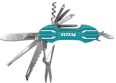 TOTAL - Navaja Multiusos - Medida 95 mm - Con 15 Funciones Diferentes - Incluye Lima, Destornillador, Sacacorchos, Tijeras y Más - Para Realizar Diversas Tareas - Turquesa