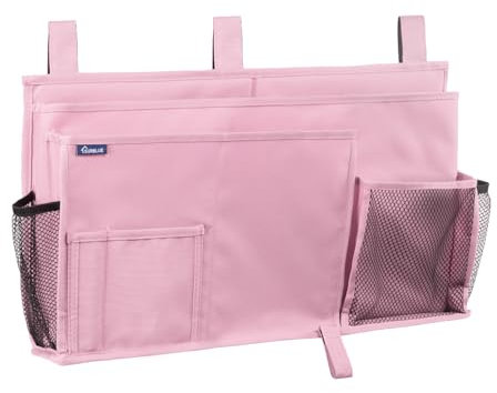 Surblue Nachttisch Caddy Hängebett Organizer Aufbewahrungstasche Tasche für Etagen-und Krankenhausbetten, Studentenwohnheime, Babybettgitter, Lager 8 Taschen(Rosa)