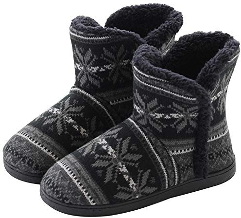 DimaiGlobal Inverno Pantofole da Casa Morbido Antiscivolo Scarpe Caldo Peluche Ciabatte Cotone Scarpe Casa Pattini per Donna Uomo Interne Esterno Stivaletto con Pom Poms 37/38EU Nero2