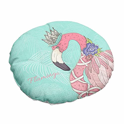 Morbuy Stuhlkissen Runde Sitzkissen Nordic Tiermuster Atmungsaktiv Baumwolle Leinen Tatami Komfortable Stühle Bodenkissen Sitzauflagen für Outdoor Garten Office Sessel (40x40cm,Flamingo)