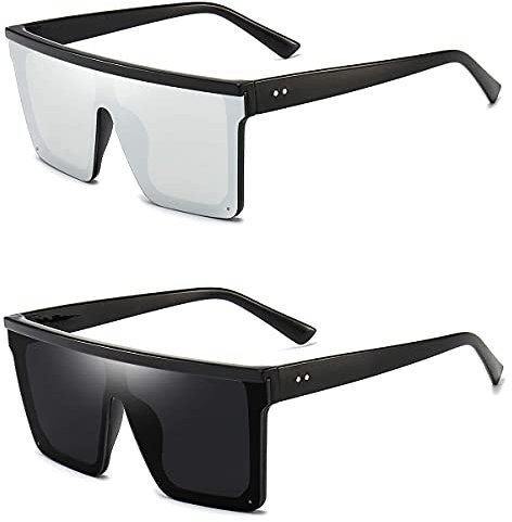 Dollger Lunettes de soleil grandes grandes plates carrées protection UV400 lunettes de soleil femme homme surdimensionné vintage
