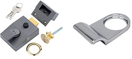 Yale P-89-DMG-PB-60 Deadlocking Nightlatch, 60 mm Backset, Automatic Deadlock & YES-CYLPULL-CH Essentials Rim Cylinder Door Pull, Great for External Doors, for Easy Door Closing, Chrome Finish