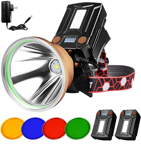 PINSAI Coon - Luces de caza, faro LED de alta potencia, faro recargable súper brillante, linterna impermeable para exteriores, lámpara de cabeza portátil verde roja para pesca y camping