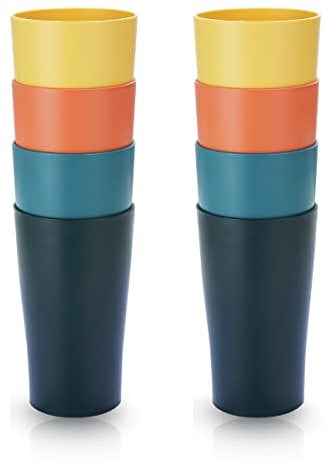 Kyraton Plastic Cups Reusable 8 Pieces, Unbreakable Water Drinking Cup, Tumblers for Indoor Outdoor Travel Poolside Bathroom Adult Light Weight Easy to Carry BPA Free (Colorful)