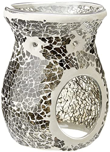 Elegant Large Gunmetal Grey Glass Crackle Oil Burner - 17cm x 14cm (1 Pc.) - Luxurious Design, Premium Material, Aromatherapy Accessory - Ideal for Home & Office Decor