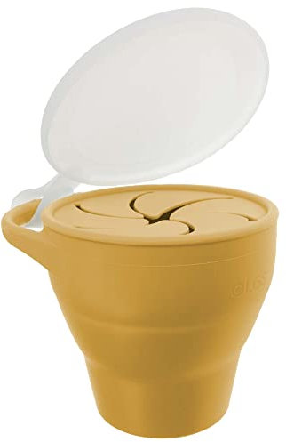 OLGS Silikon Snackbecher mit Deckel für Baby und Kleinkinder | Snack Becher, Babybecher, Lunchbox Brotdose für Unterwegs Gelb | Auslaufsicher, Snack Cup für Junge Mädchen | Outdoor Snackbox zum Reisen