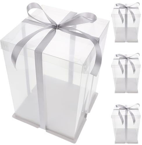Operitacx Durchsichtige Tortenschachtel, 4 Stück transparente Tortenschachtel mit (zufällige Farbe), 22 x 22 x 32 cm große durchsichtige Tortenschachtel, durchsichtige Geschenkboxen mit Deckel