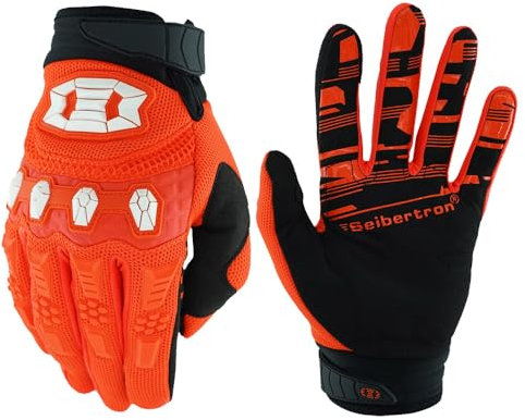 Seibertron Handschuhe - Unisex BMX MX ATV MTB Rennrad Mountainbike Fahrrad Offroad/Dirtbike Straßenrennen Motorrad Motocross Sport Touch-Erkennung Vollfinger-Handschuhe Fluo Orange L