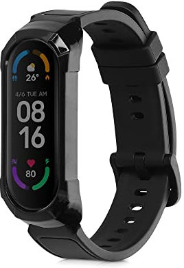 kwmobile Pulsera Compatible con Xiaomi Mi Band 6 / Band 5 / Band 4 - Correa de Silicona con Bumper para Reloj - Negro
