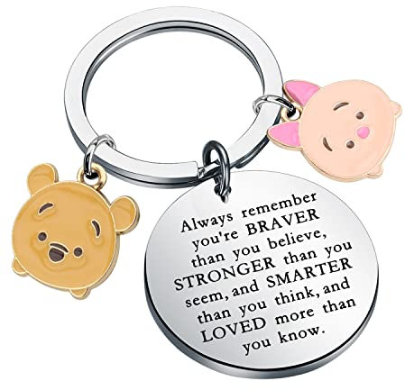 MYOSPARK Porte-clés Porcinet inspiré du film Winnie l'ourson - Cadeau d'amitié - Cadeau de meilleure amie - Inscription « You are Braver Stronger Smarter », UK Always Bear Kc