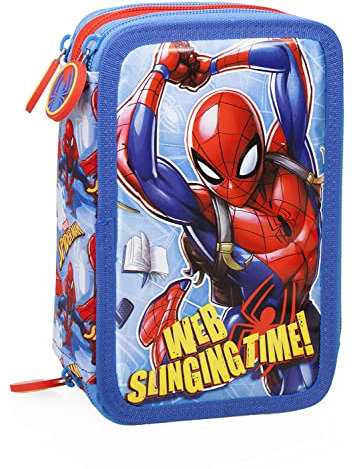 L'ERBAVOGLIO - SPIDERMAN - ASTUCCIO SCUOLA 3 ZIP ORIGINALE SPIDERMAN - COMPLETO DI 44 PEZZI - PRODOTTO UFFICIALE (CELESTE/ROSSO)