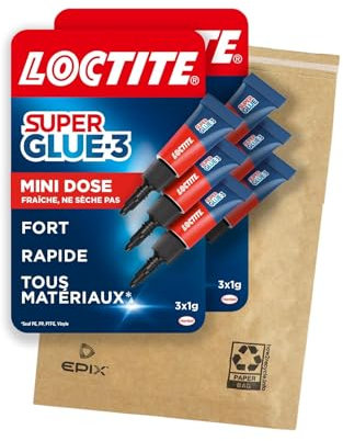 Loctite Super Glue-3 Mini dose lot de 6, colle extra forte pour réparation de qualité, colle forte & rapide tous matériaux, colle universelle liquide en format doses, 6 x 1gr