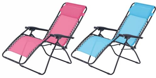 O'Sun Lot de 2 fauteuils Relax de Jardin Multi Positions - Bleu et Rose