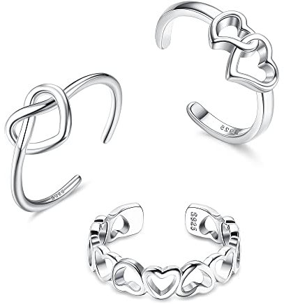 Sllaiss Zehenringe Set Silber 925 Herz Mond Stern Zehenring 925 Sterling Silber Zehenringe für Frauen 3 Stücke Verstellbar Öffnen Zehenringe Set Sommer Fußschmuck Set B