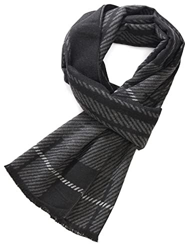 FULLRON Herren-Winterschal, weich, warm, lang, Kaschmir-Haptik, Schwarz, Größe 50, Large