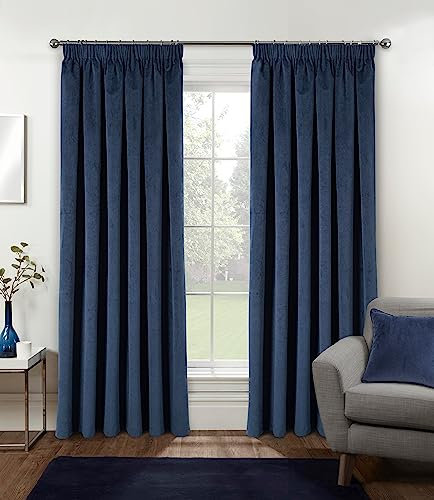 Enhanced Living Oxford Premium Velvet Navy Blackout Curtains for Curtains for Bedroom - Supersoft Tape Top Curtains - 90x72 inch (229x183 cm) - 2 x Curtain Panels