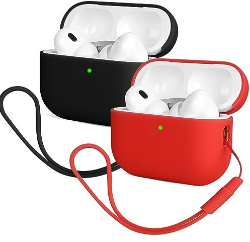 Mocarheri Protective Silicone Case for AirPods Pro 2, Ultra-Thin, Soft Skin Front LED Visible (Black/Red)
